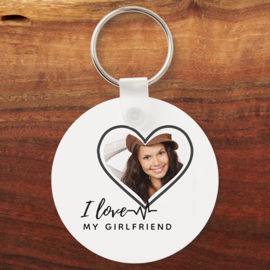 私は私のガールフレンドの写真のギフトが大好きパーソナライズされた キーホルダー (正面)