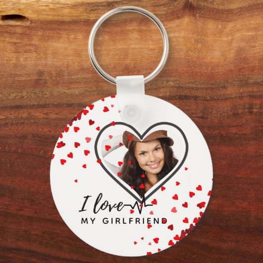 私は私のガールフレンドの写真のギフトのハートを愛していパーソナライズされたる キーホルダー (正面)