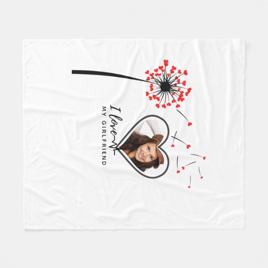 私は私のガールフレンドの写真のギフトのハートを愛していパーソナライズされたる フリースブランケット (正面(横))