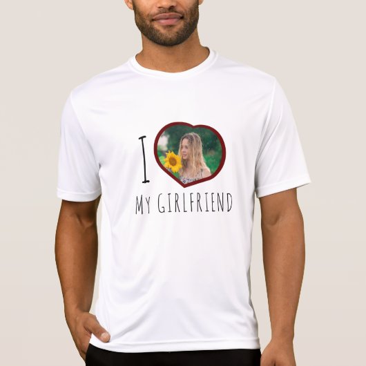 私は私のガールフレンドの写真カスタムハートが大好き Tシャツ (正面)