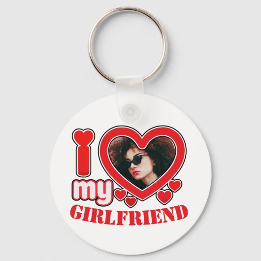私は私のガールフレンドの写真パーソナライズされた文字が大好き キーホルダー (正面)