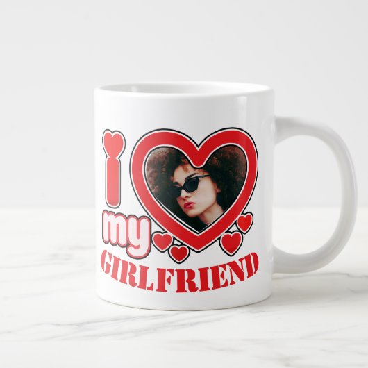 私は私のガールフレンドの写真パーソナライズされた文字が大好き ジャンボコーヒーマグカップ (右)