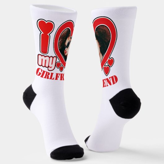 私は私のガールフレンドの写真パーソナライズされた文字が大好き ソックス (傾斜あり)