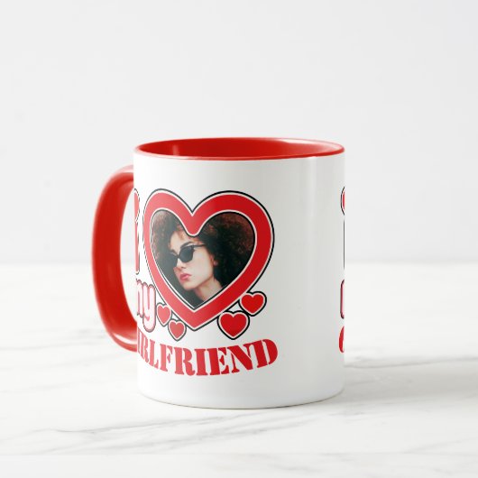 私は私のガールフレンドの写真パーソナライズされた文字が大好き マグカップ (正面左)