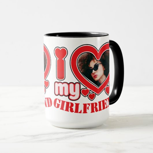 私は私のガールフレンドの写真パーソナライズされた文字が大好き マグカップ (正面右)