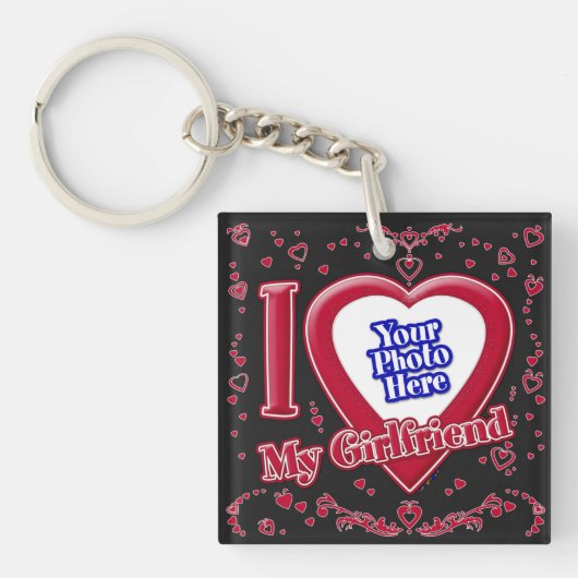 私は私のガールフレンドの写真レッドブラックが大好き キーホルダー (正面)