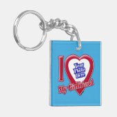 私は私のガールフレンドの写真赤いハートティール(緑がかった色) キーホルダー (正面左)