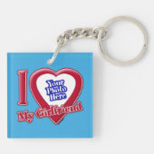 私は私のガールフレンドの写真赤いハートティール(緑がかった色) キーホルダー (裏面)