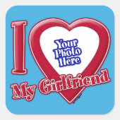 私は私のガールフレンドの写真赤いハートティール（緑がかった色） スクエアシール (正面)