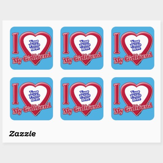 私は私のガールフレンドの写真赤いハートティール（緑がかった色） スクエアシール (シート)