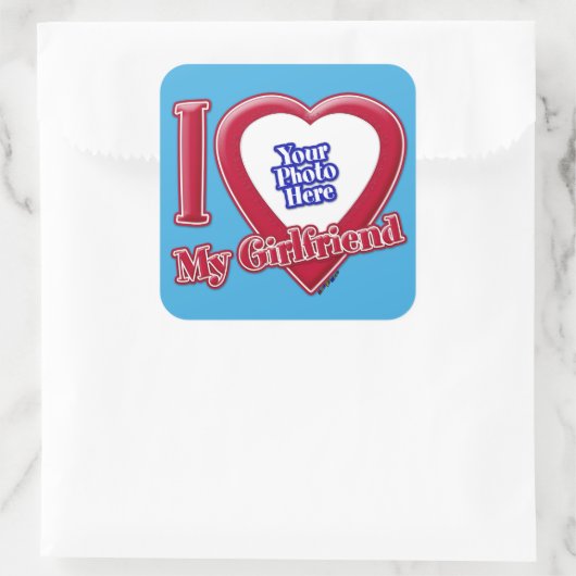 私は私のガールフレンドの写真赤いハートティール（緑がかった色） スクエアシール (バッグ)