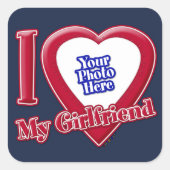 私は私のガールフレンドの写真赤いハートネイビーブルー スクエアシール (正面)