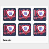 私は私のガールフレンドの写真赤いハートネイビーブルー スクエアシール (シート)