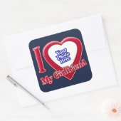 私は私のガールフレンドの写真赤いハートネイビーブルー スクエアシール (封筒)