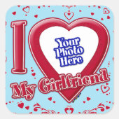 私は私のガールフレンドの写真赤いハートブルーホライゾン大好き スクエアシール (正面)