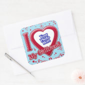 私は私のガールフレンドの写真赤いハートブルーホライゾン大好き スクエアシール (封筒)