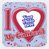 私は私のガールフレンドの写真赤いハートベビーブルー スクエアシール (正面)