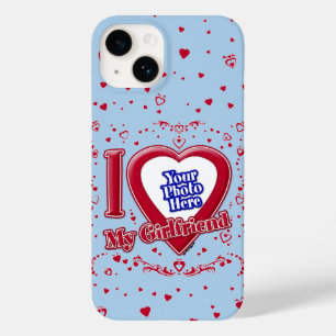 私は私のガールフレンドの写真赤いハートライトブルー Case-Mate iPhone 14ケース