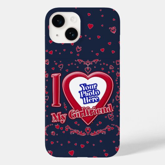 私は私のガールフレンドの写真赤いハート海軍 Case-Mate iPhoneケース (裏面)