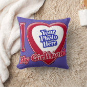 私は私のガールフレンドの写真赤いハート紫 クッション (ブランケット)