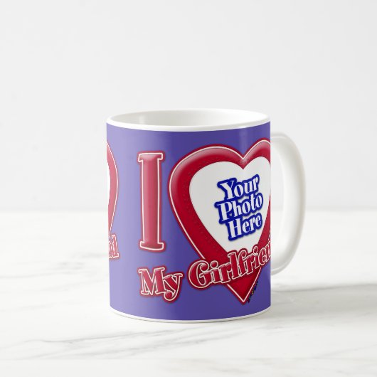 私は私のガールフレンドの写真赤いハート紫 コーヒーマグカップ (正面右)