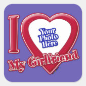 私は私のガールフレンドの写真赤いハート紫 スクエアシール (正面)