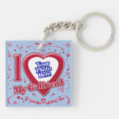 私は私のガールフレンドの写真赤ベビーブルー キーホルダー (裏面)