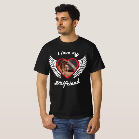 私は私のガールフレンドの写真黒Tシャツが大好き Tシャツ (正面フル)
