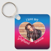 私は私のガールフレンドの名前ハートシェイプカラーフォト大好き キーホルダー (正面)