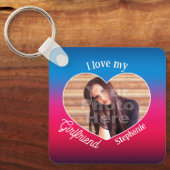 私は私のガールフレンドの名前ハートシェイプカラーフォト大好き キーホルダー (正面)