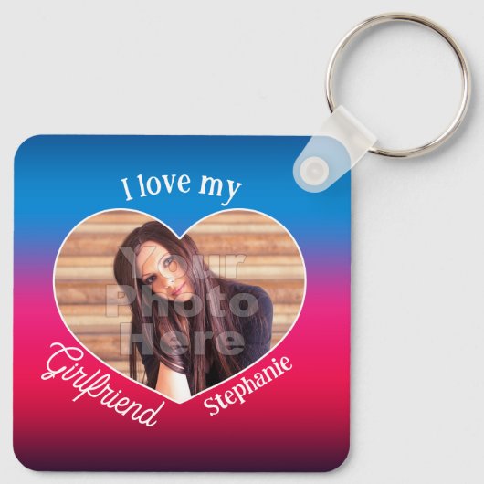 私は私のガールフレンドの名前ハートシェイプカラーフォト大好き キーホルダー