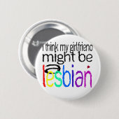 私は私のガールフレンドをレズビアンであるかもしれません考えます 缶バッジ (正面&裏面)