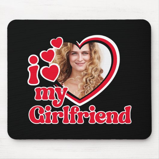 私は私のガールフレンドを愛しカスタムている黒 マウスパッド (正面)