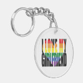 私は私のガールフレンドを愛するハートレインボーカスタムフォト キーホルダー (正面左)