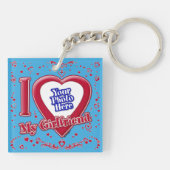 私は私のガールフレンドを愛する写真赤いハートティール（緑がかった色） キーホルダー (裏面)