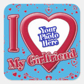 私は私のガールフレンドを愛する写真赤いハートティール(緑がかった色) スクエアシール (正面)