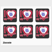 私は私のガールフレンドを愛する写真赤いハートブラック スクエアシール (シート)