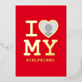 私は私のガールフレンドを愛する赤い金ゴールド写真 箔シーズンカード (正面)