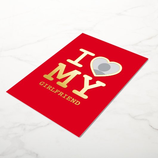 私は私のガールフレンドを愛する赤い金ゴールド写真 箔シーズンカード (回転した状態)