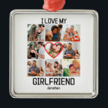 私は私のガールフレンドを愛カスタムする9 Photo Collage メタルオーナメント<br><div class="desc">私は私のガールフレンドカスタムのバレンタインの日9写真コラージュが大好き。9枚の写真ユニークと名前でバレンタインのデザインテンプレートをパーソナライズ。記念日や大事な行事など、あらゆる誕生日に最適私は私のガールフレンドを愛し、カップルパーソナライズされたバレンタイン、彼氏のためのギフト、カスタムハート、私は私のガールフレンド、ハート写真コラージュ私は私のガールフレンドを愛カスタムしている</div>