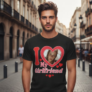 私は私のガールフレンドパーソナライズされたを愛する写真ハート私 Tシャツ