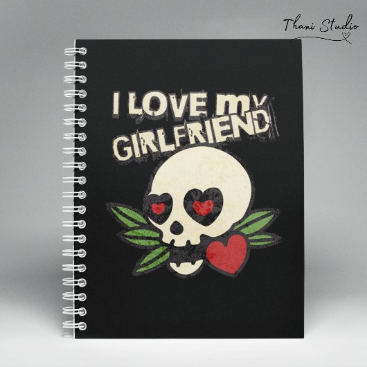 私は私のガールフレンドヴィンテージスカルハートカップルが大好き ノートブック