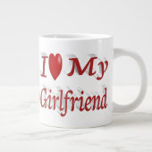 私は私のガールフレンド可愛い赤文字 ジャンボコーヒーマグカップ (右)