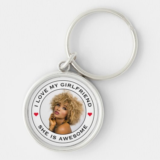 私は私のガールフレンド素晴らしの写真文字ハートを愛する キーホルダー (正面)