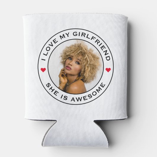 私は私のガールフレンド素晴らしの写真文字ハートを愛する 缶クーラー (裏面)