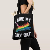 私は私のゲイ猫レインボーおもしろいプライドLGBTが大好き トートバッグ (クローズアップ)