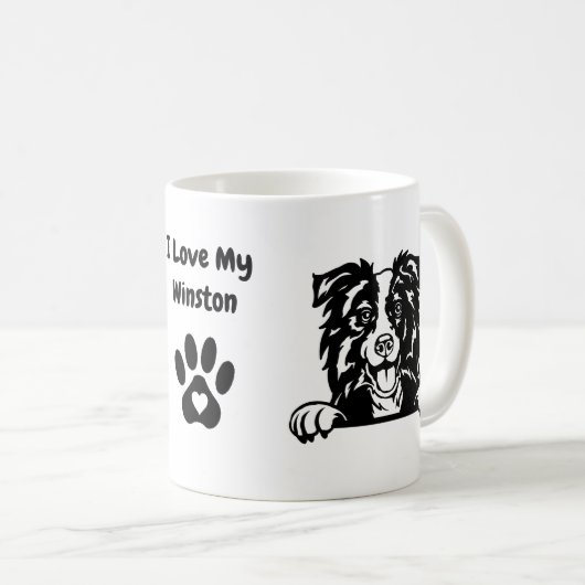 私は私のコリー縁どが大好き |名前とポープリント コーヒーマグカップ (正面右)