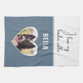 私は私のコリー縁どドッグの写真が大好きハート名 キッチンタオル (横)