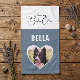 私は私のコリー縁どドッグの写真が大好きハート名 ハンドタオル