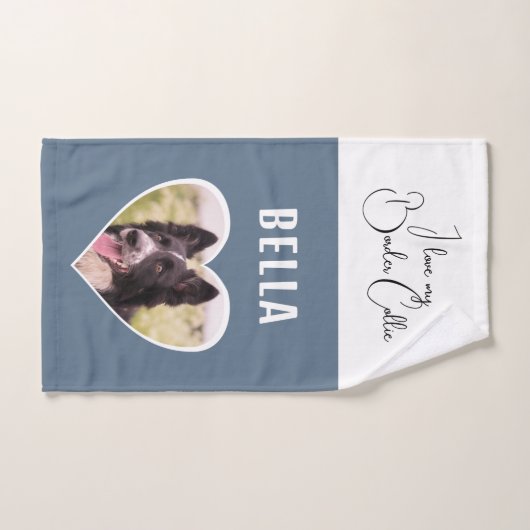 私は私のコリー縁どドッグの写真が大好きハート名 ハンドタオル (ハンドタオル)